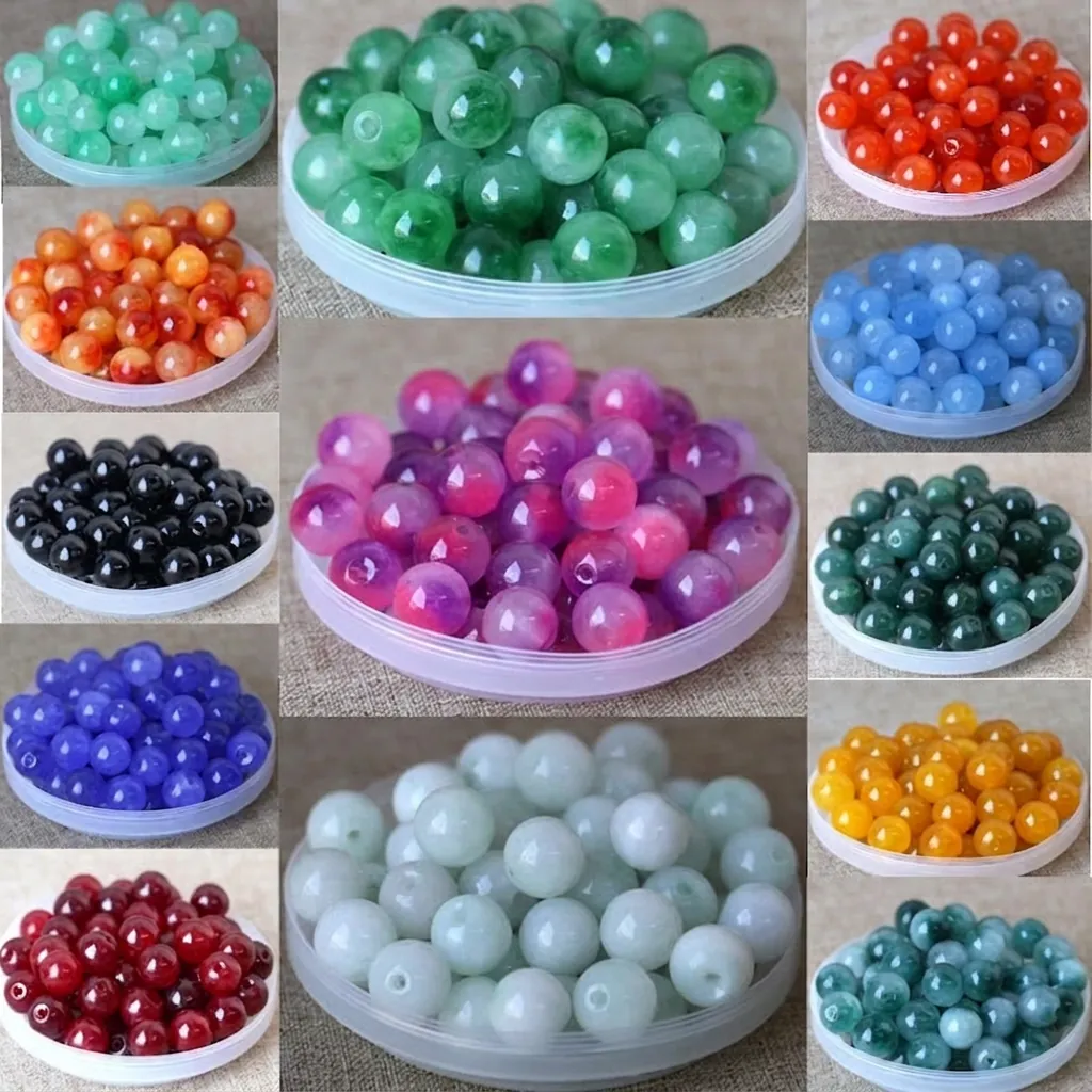 Round Loose Beads Natural Stone Polished Gemstone For DIY Jewelry Making Bracelet Necklace Crafting Smooth Multi Color