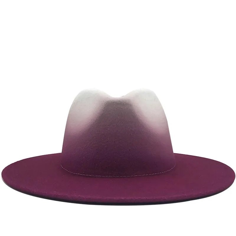 Gradient Ombre Fedora Hat Woolen Felt Wide Flat Brim British Style Jazz Cap Fashion Winter Accessories For Men Women