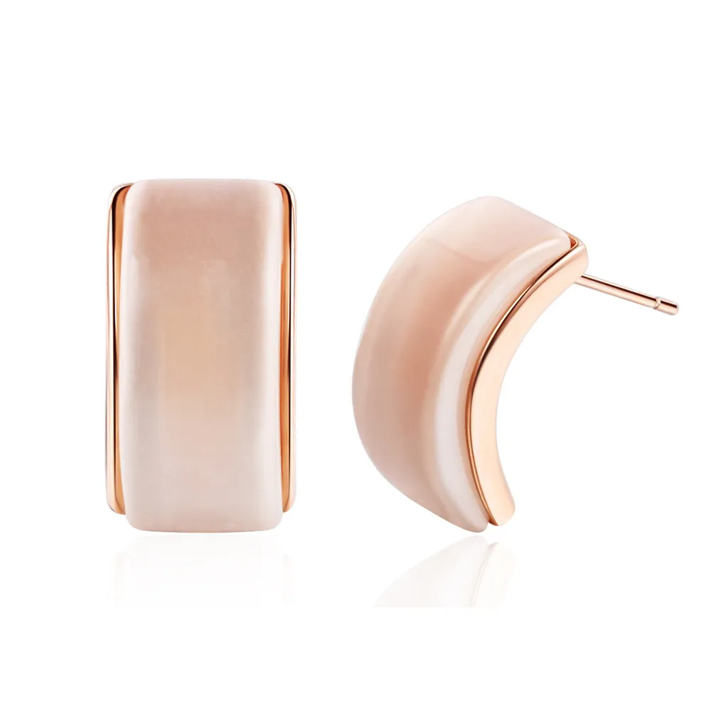 Orecchini a Bottone in Rame Geometrici con Pietra Occhio di Gatto Minimalisti a Forma di C Semicerchio Gioielli Chic Donna
