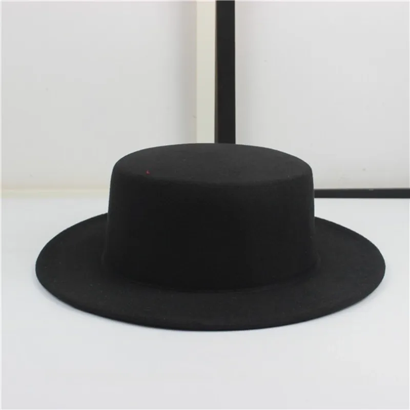 Vintage British Style Polyester Fedora Boater Hat For Men Women Autumn Winter Warm Flat Top Jazz Hat With Ribbon Bow Belt Buckle