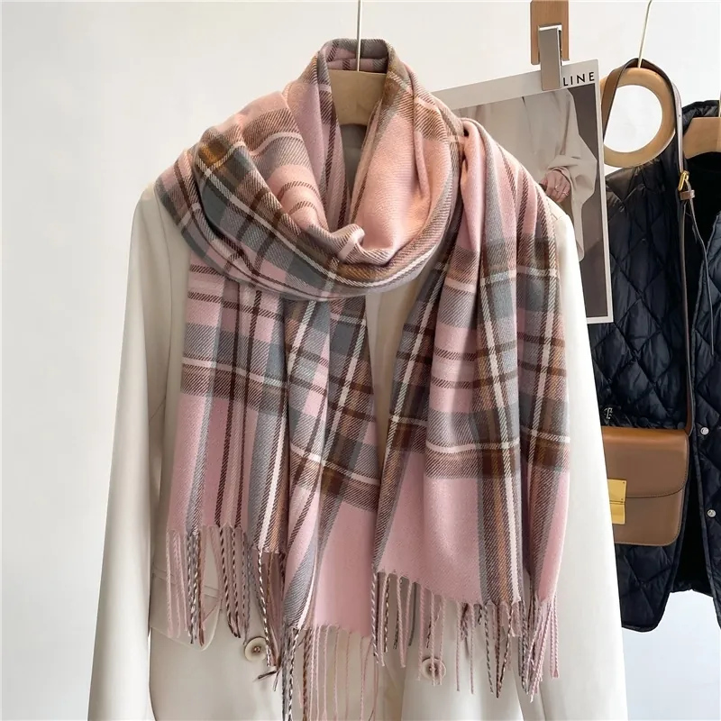 Sciarpa a Quadri Calda Invernale da Donna Scialle con Nappe in Poliestere Morbido Pashmina in Maglia d'Ordito Avvolgente