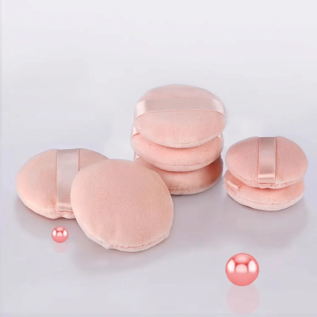 Professional Large Round Makeup Powder Puff Soft Crystal Velvet Setting Loose Body Powder Tool With Satin Ribbon Handle