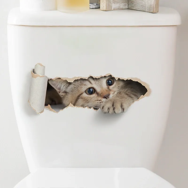 3D Cartoon Cat Dog Toilet Lid Stickers PVC Waterproof Self Adhesive Creative Bathroom Wall Decals Home Decor Funny