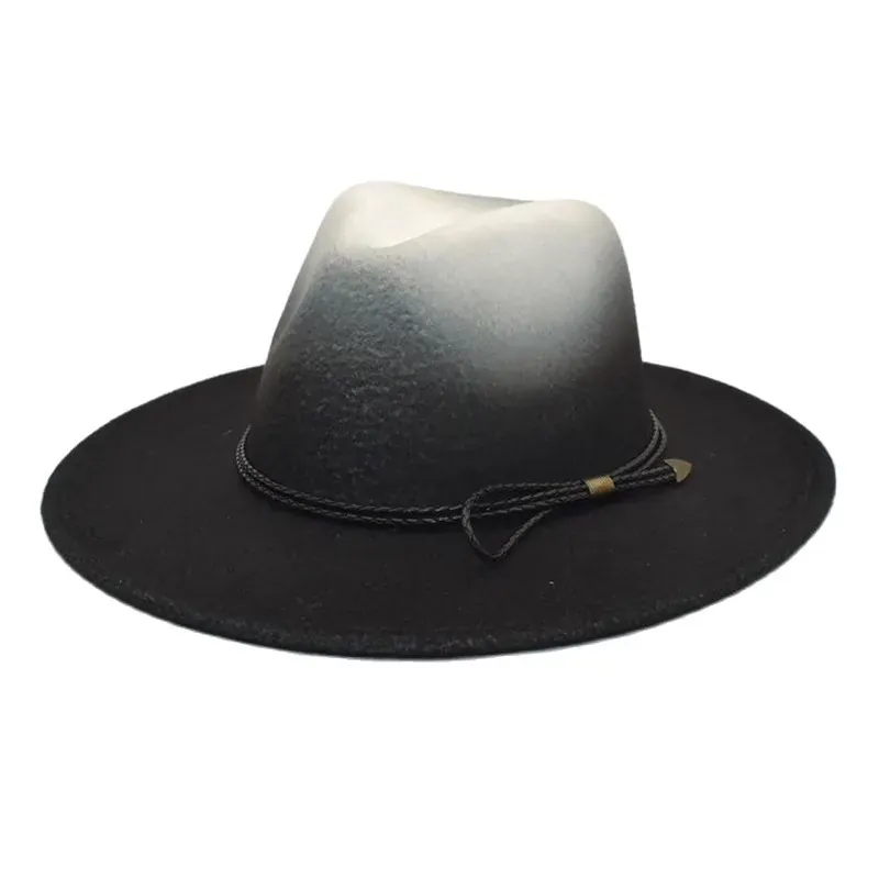 Woolen Topper Gradient Belt Decorative Cap Spring And Autumn Big Rim Men'S And Women'S Jazz Hat Color-Matching English Style Hat