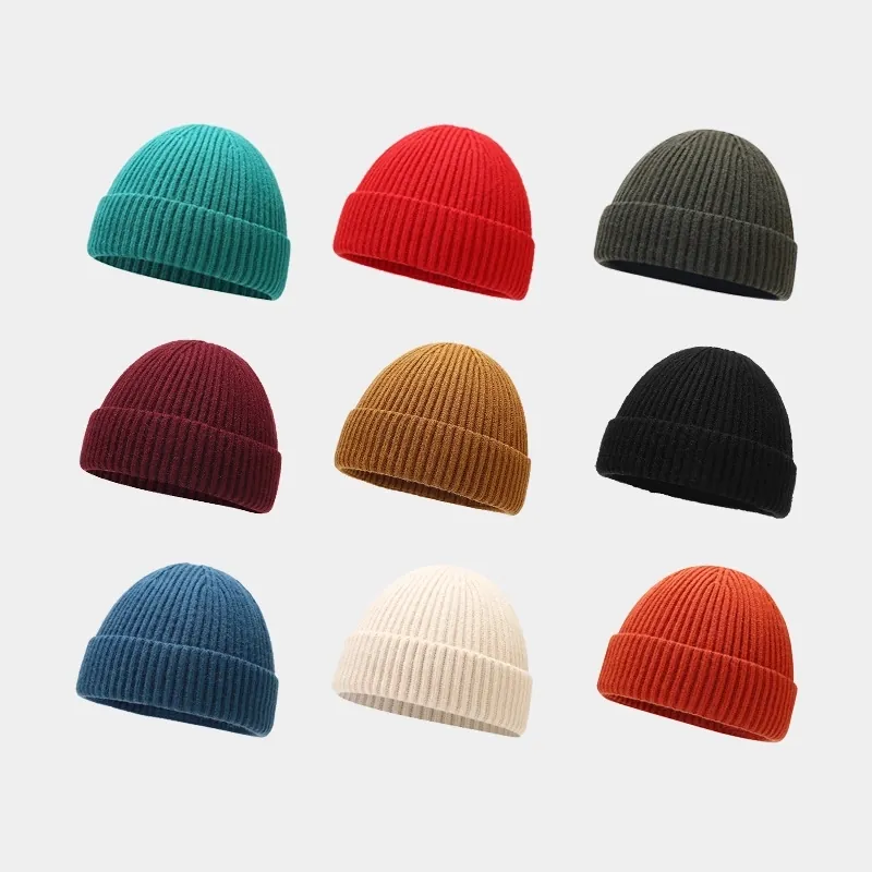 Beanie Hat Ribbed Knitted Cashmere Winter Warm Solid Color Retro Minimalist For Women Men Outdoor Thermal