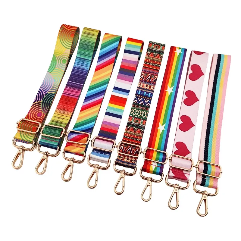 Wide Adjustable Bag Strap Replacement Colorful Printed Fabric Shoulder Crossbody Belt With Metal Swivel Hooks For Women