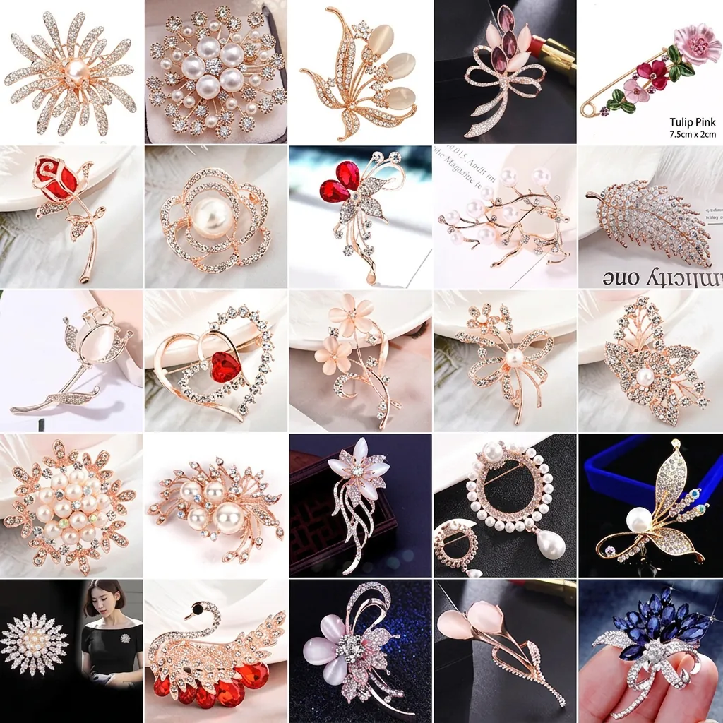 Elegante Spilla In Lega Con Strass E Künstliche Perle Per Donna Design Floreale Animale Decorazione Vestito Gioiello
