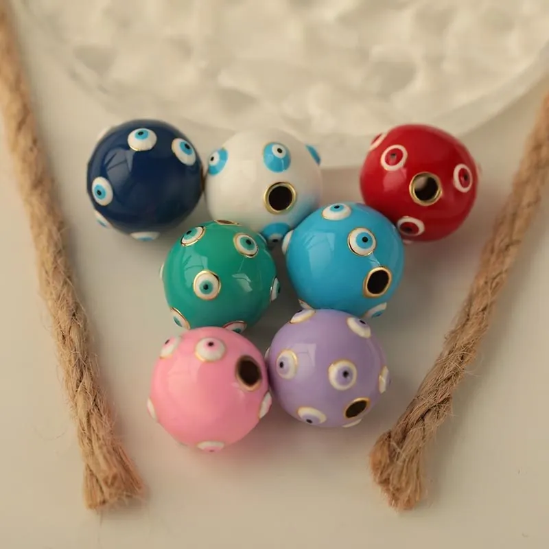 Evil Eye Ronde Kralen Turkse Oog Koperen Emaille Hangers Voor Sieraden Maken DIY 18K Verguld Kleurrijk