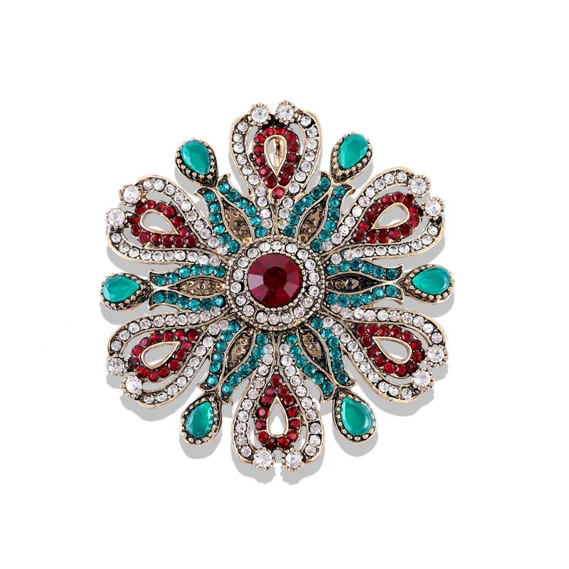 Alloy Rhinestone Brooch Pin Vintage Court Style Geometric Pattern With Artificial Gemstones Elegant Decorative Jewelry