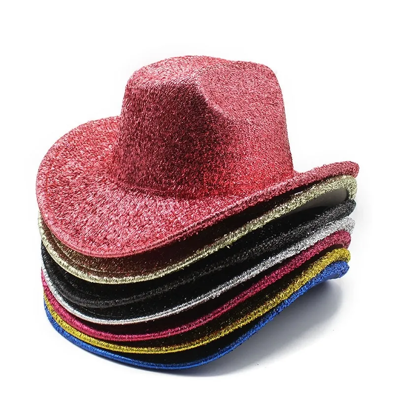 Glitter Western Cowboy Hat Shiny Sequin Wide Brim Party Festival Costume For Men Women Unisex Accessory