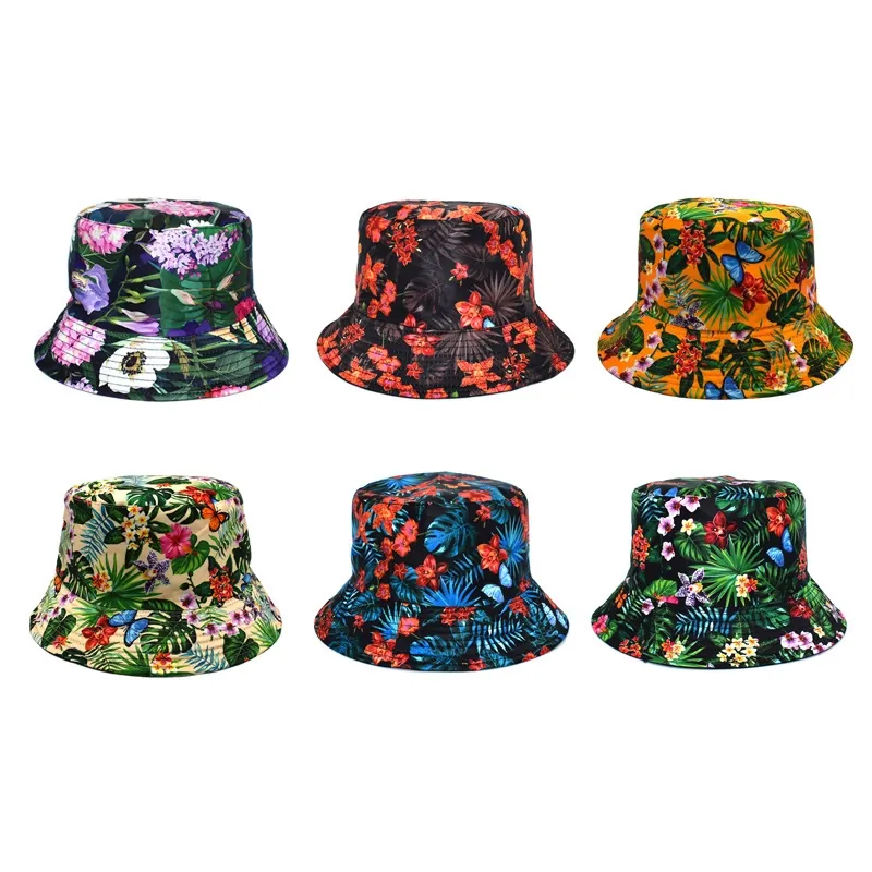 New Floral Pattern Double-sided Sunshade Hat Trendy Outdoor Sunscreen Fisherman Hat For Men And Women