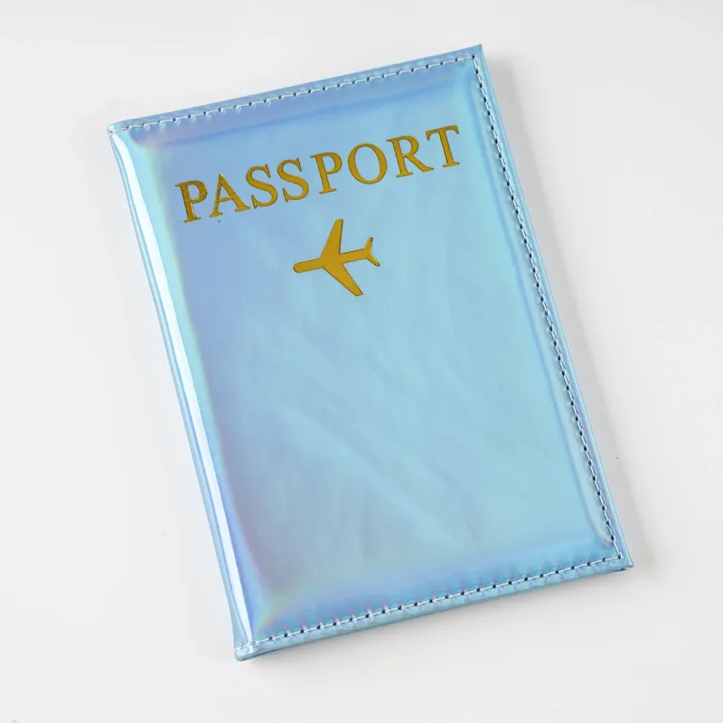 Holographic Laser PU Leather Passport Holder Shiny Waterproof Travel Case For Women Men Modern Airplane Icon Protector