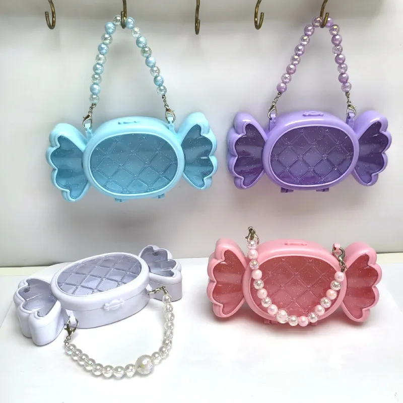 Scatola Portagioie A Forma Di Caramella Borsa Con Manico Di Künstliche Perle Plastica Glitter Antipolvere Portatile Per Ragazze Donne