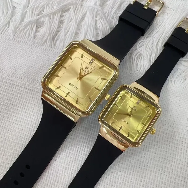 Orologio di Coppia al Quarzo Quadrato Oro Cinturino in Silicone Minimalista Impermeabile Elegante Segnatempo per Uomo Donna Gioielli di Moda