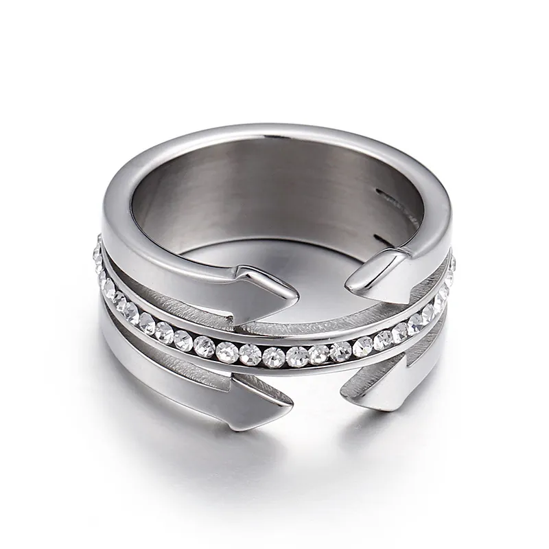 Bague En Acier Inoxydable Motif Flèche Plaqué Or 18K Croisée Multi Couches Avec Zircon Blanc Pour Femme