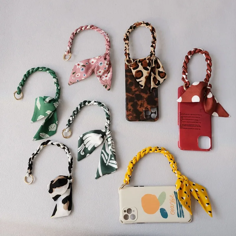 Woven Scarf Bag Strap Elegant Floral Leopard Print Short Handle Replacement Wristlet With Gold Metal Ring For Handbags