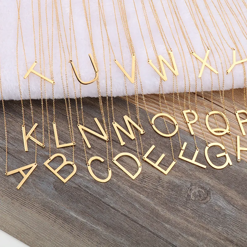 Collier Pendentif Initiale Alphabet Acier Inoxydable Plaqué Or Bijoux Lettre Majuscule Minimaliste Pour Femmes Filles