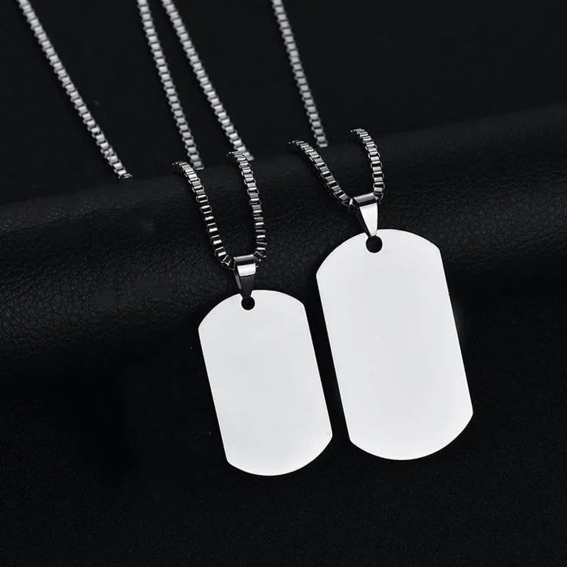 Stainless Steel Military Dog Tag Pendant Necklace With Link Bead Chain Unisex Minimalist Glossy Punk Jewelry Accessories