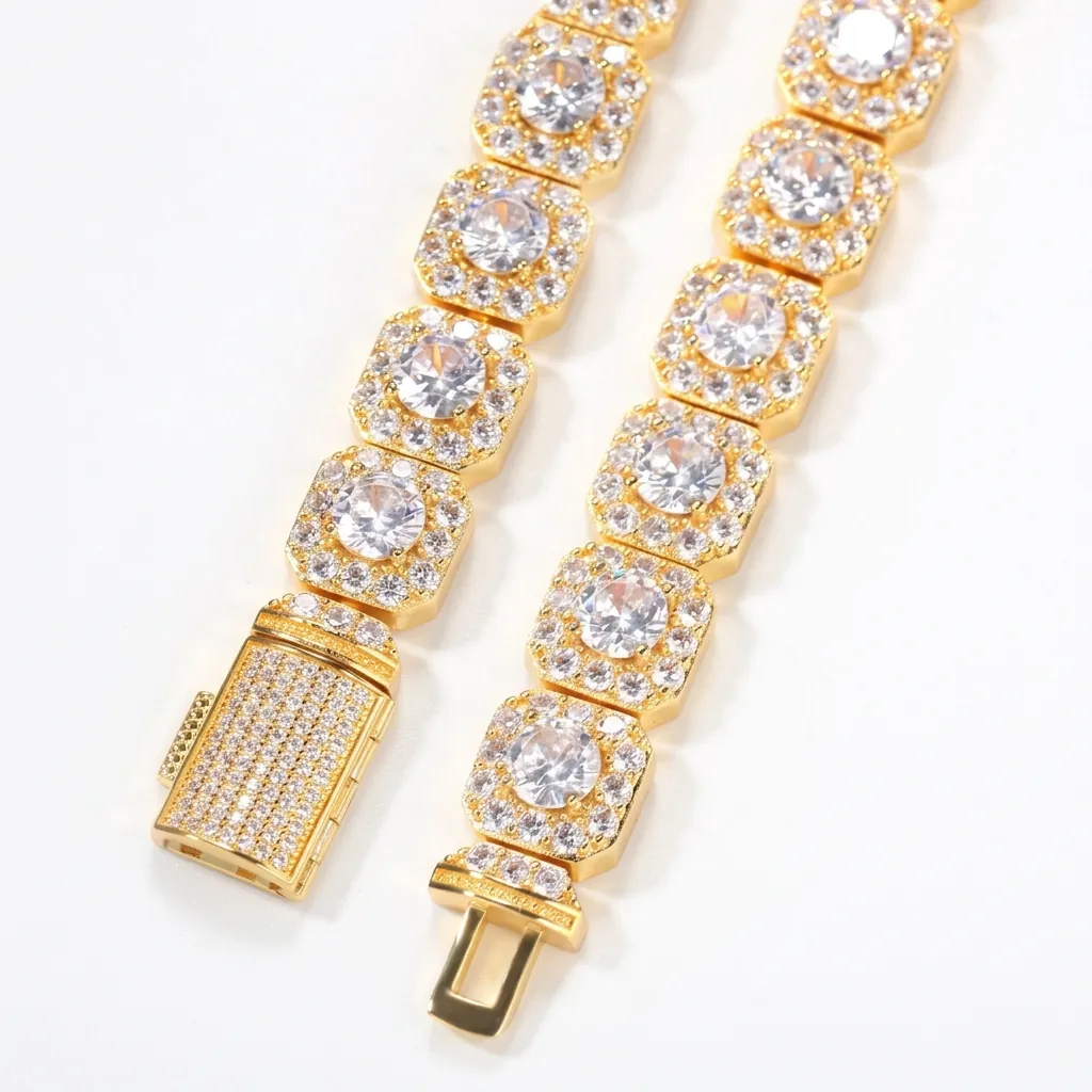 Hip Hop Necklace For Men Copper With AAA Zircon Square Link Iced Out Luxury Rappers Jewelry Bling Accessories
