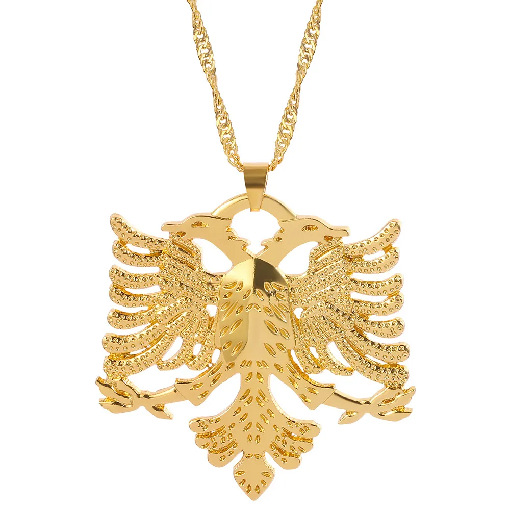 Collier Pendentif Aigle À Deux Têtes Symbole Héraldique Albanie Monténégro Bijoux En Alliage De Zinc Pour Hommes Femmes