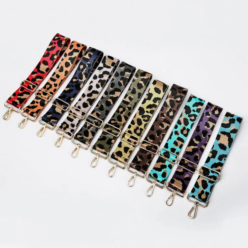 Leopard Print Bag Strap Adjustable Wide Replacement Shoulder Strap Polyester Webbing Metal Buckle Fashion For Women Handbag