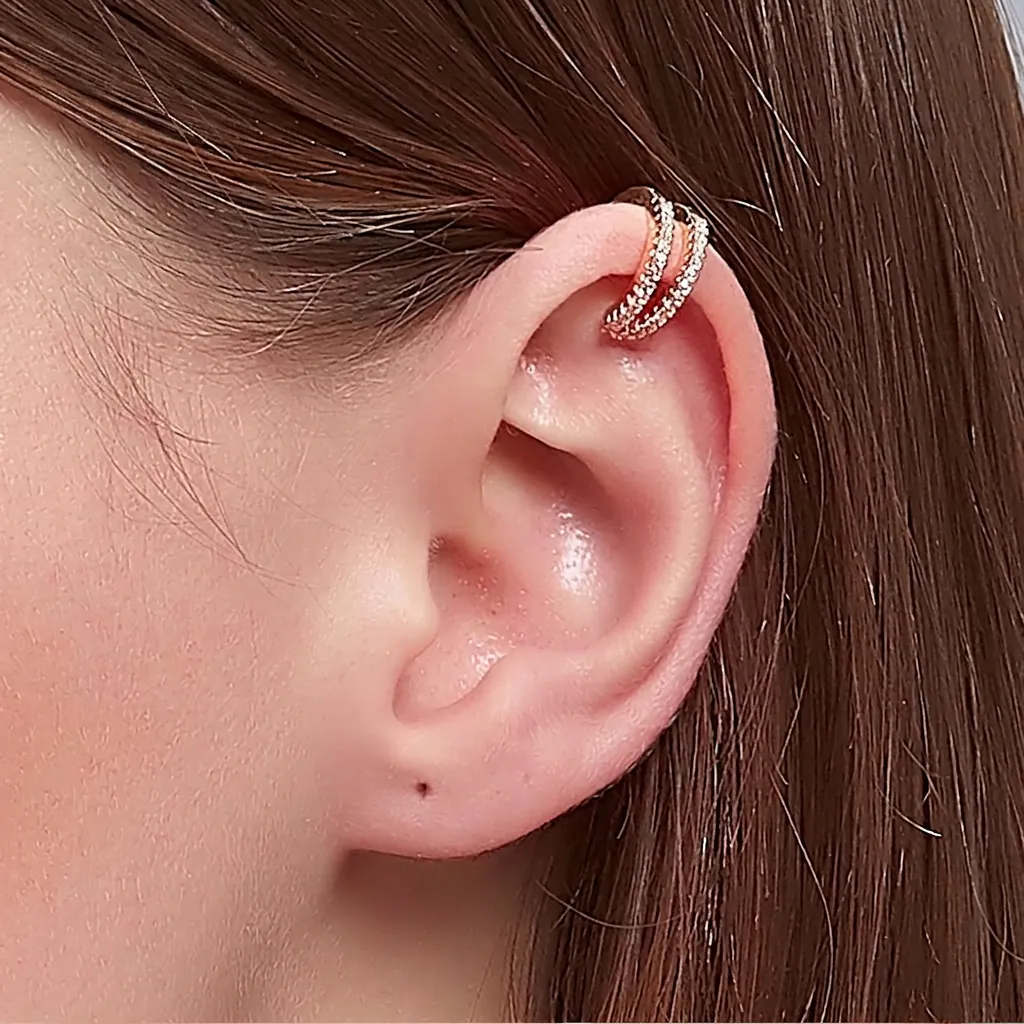 Stacked C-Shaped Ear Cuff Earrings Copper Zircon Paved Non-Pierced Jewelry For Women Elegant Temperament Accessory