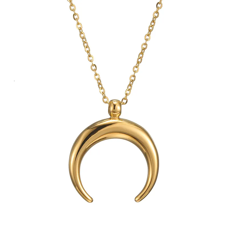 Minimalist Stainless Steel Crescent Moon Pendant Necklace For Women Elegant Geometric Titanium Steel Necklace Gold Silver Rose Gold Black Jewelry Gift