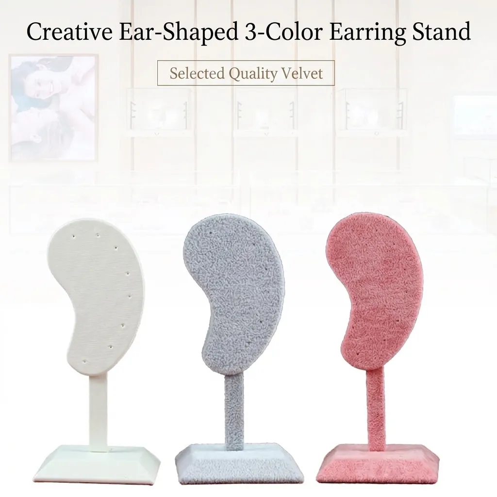 Earring Display Stand Human Ear Shaped Velvet PU Leather Linen Jewelry Organizer Holder For Studs Retail Countertop Showcase