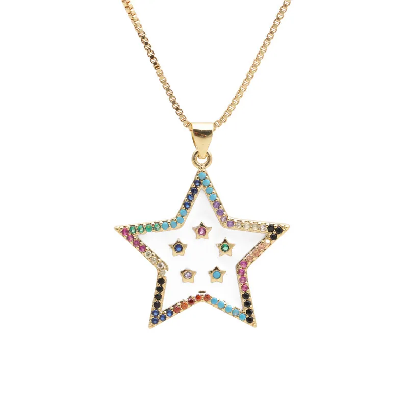 Collier Pendentif Mode Cuivre Zircon Micro Pavé Étoile Lune Strass Coloré Bijoux Tendance Pour Femmes