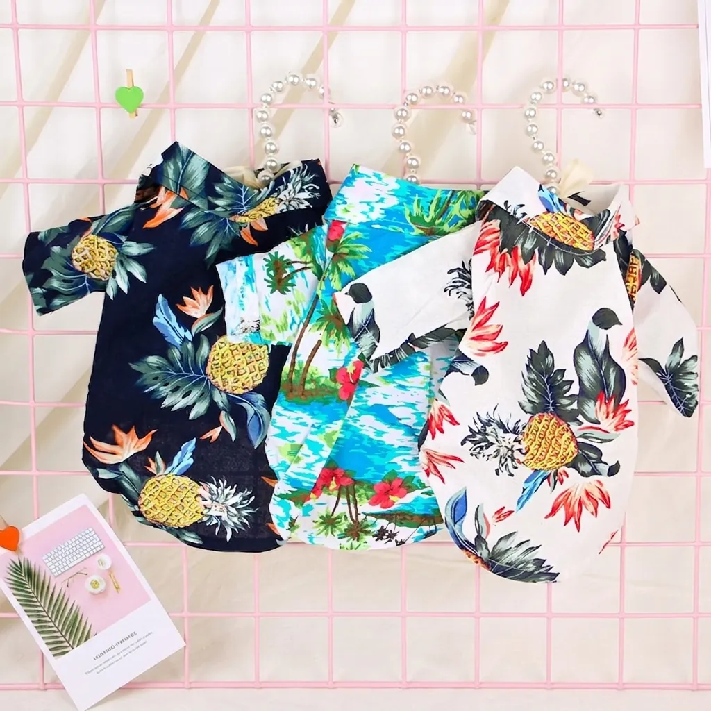 Hawaiian Pet Shirt Summer Tropical Pineapple Print Breathable Clothing For Small Dogs Cats Beach Vacation Apparel