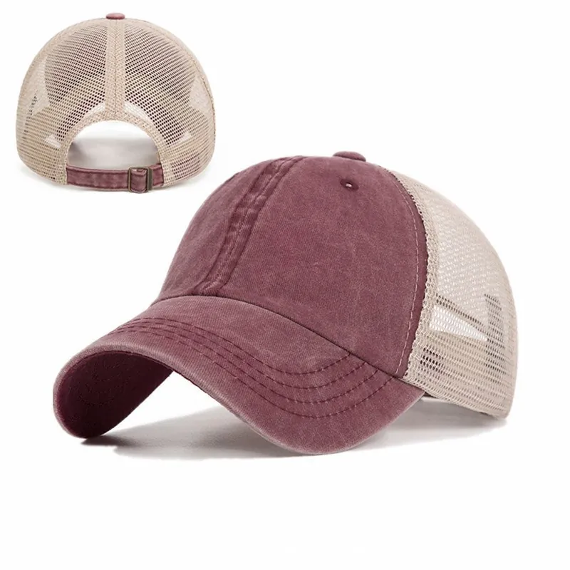 Vintage Washed Cotton Mesh Trucker Hat For Men Women Adjustable Sun Protection Breathable Baseball Cap Outdoor Casual Sun Hat