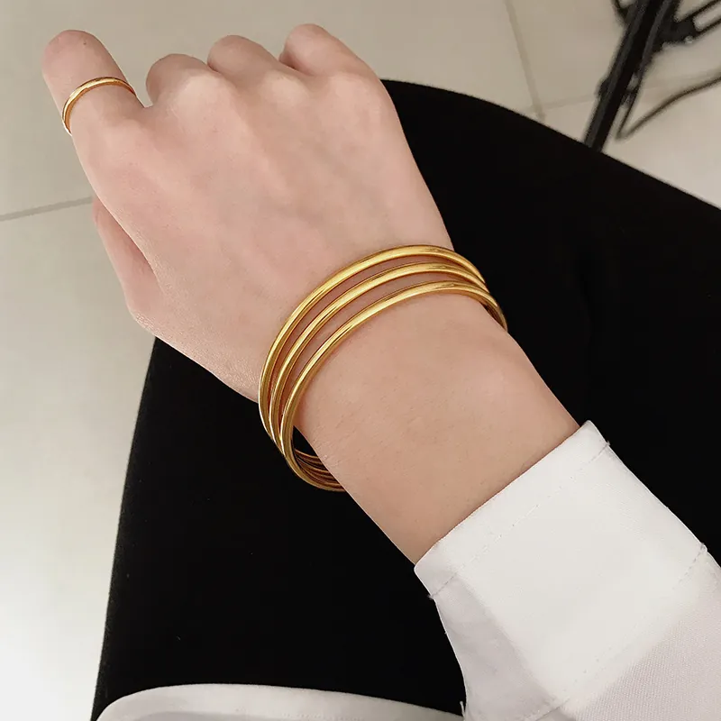 Bangle Titanium Steel Minimalist Round Slim Polished Jewelry For Women Gold Plated Trendy Fashion