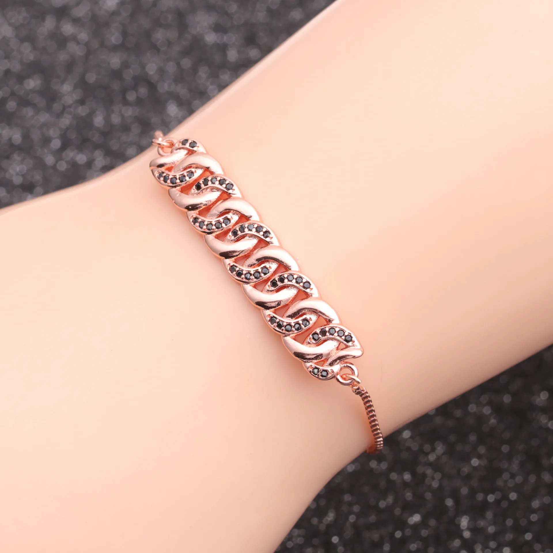 Adjustable Copper Multi Loop Bracelet Micro Pave Black Zirconia Hip Hop Cuban Link Chain Fashion Jewelry For Men Women Gift