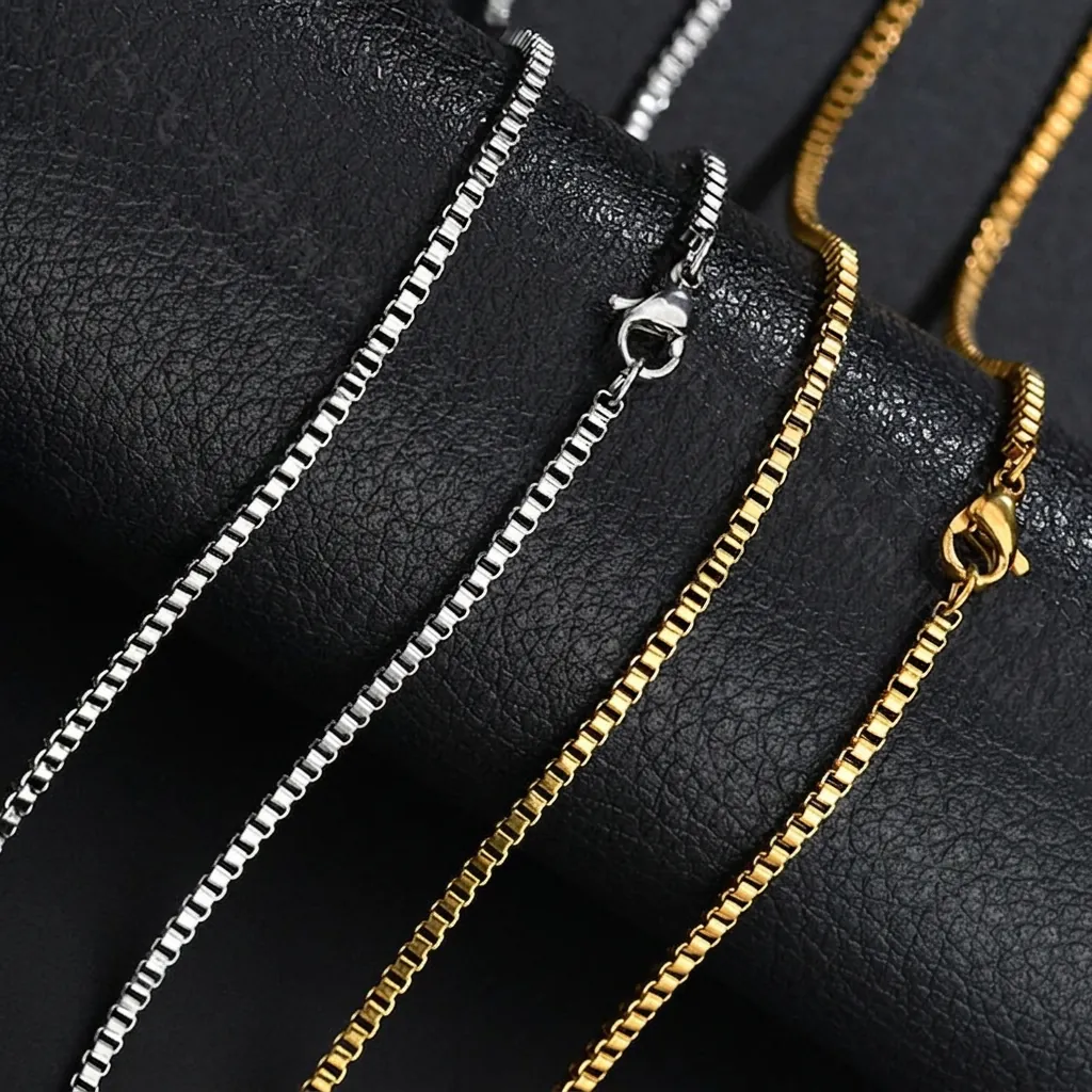 Minimalist Stainless Steel Box Chain Necklace Classic High Polished Simple Link Choker For Women Men Unisex Accessory