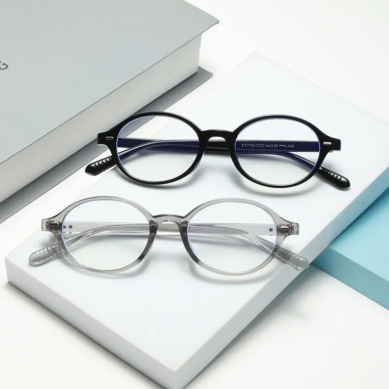 Women Oval Optical Glasses Plastic Frame Anti Blue Light Clear Lenses Retro Nerd Style Lightweight Metal Rivets