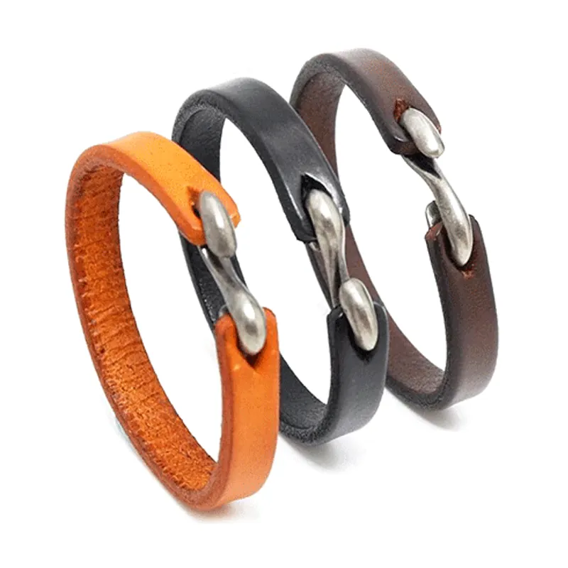 Vintage Lederarmband Mit Metall S-Haken Verschluss Retro Minimalistisches Armband Für Herren Und Damen Trendiger Schmuck