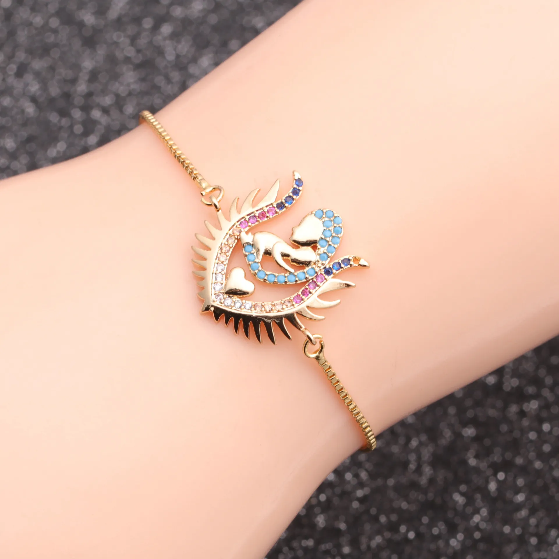 Herz Mutter Und Kind Anhänger Armband Mikro Eingelegter Zirkon Kupferkette Geflochtenes Seil Verstellbar Schmuck Für Damen