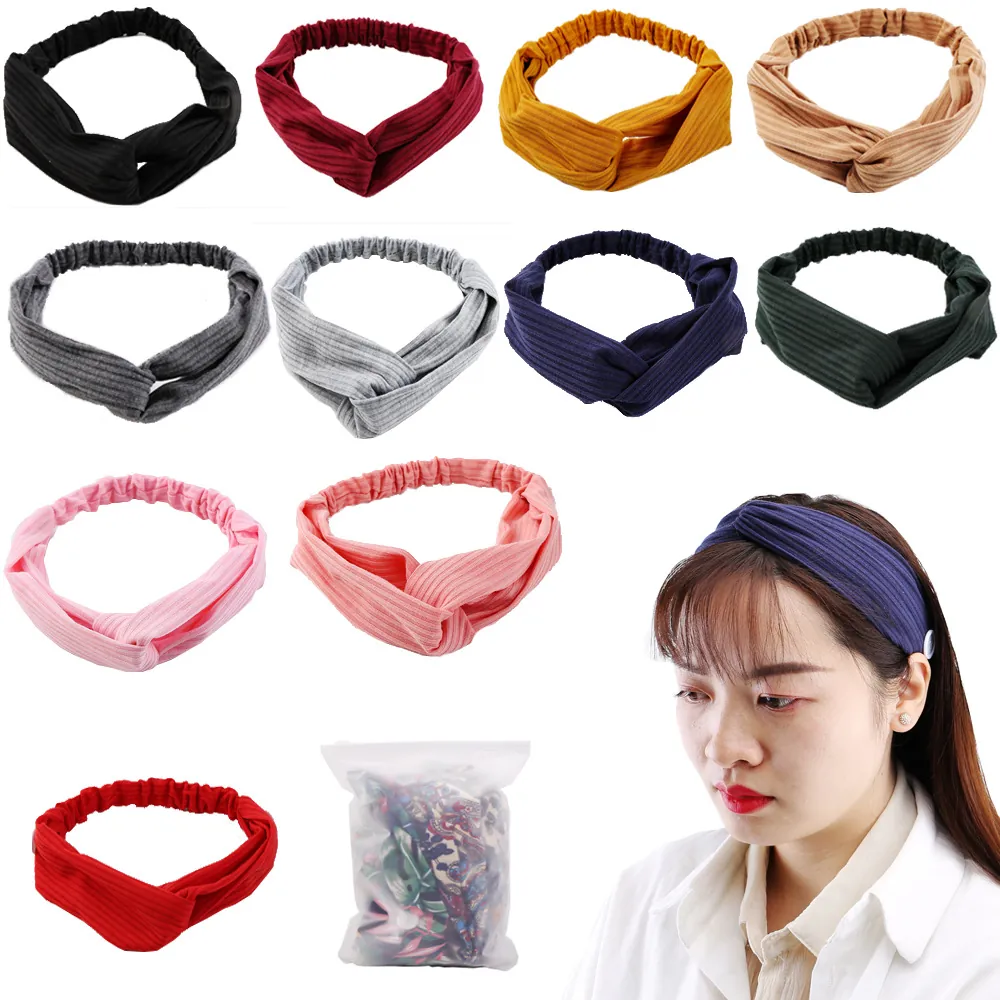 Bandeaux En Tricot Côtelé Pour Femmes Nœud Torsadé Élastique Pour Lavage Visage Maquillage Yoga Sport Couleur Unie