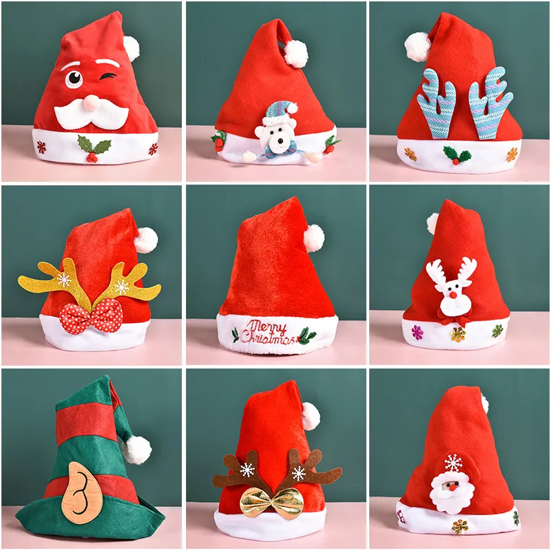 Christmas Hats Plush Velvet Felt Santa Reindeer Elf Decor For Adults Kids Holiday Party Festive Headwear