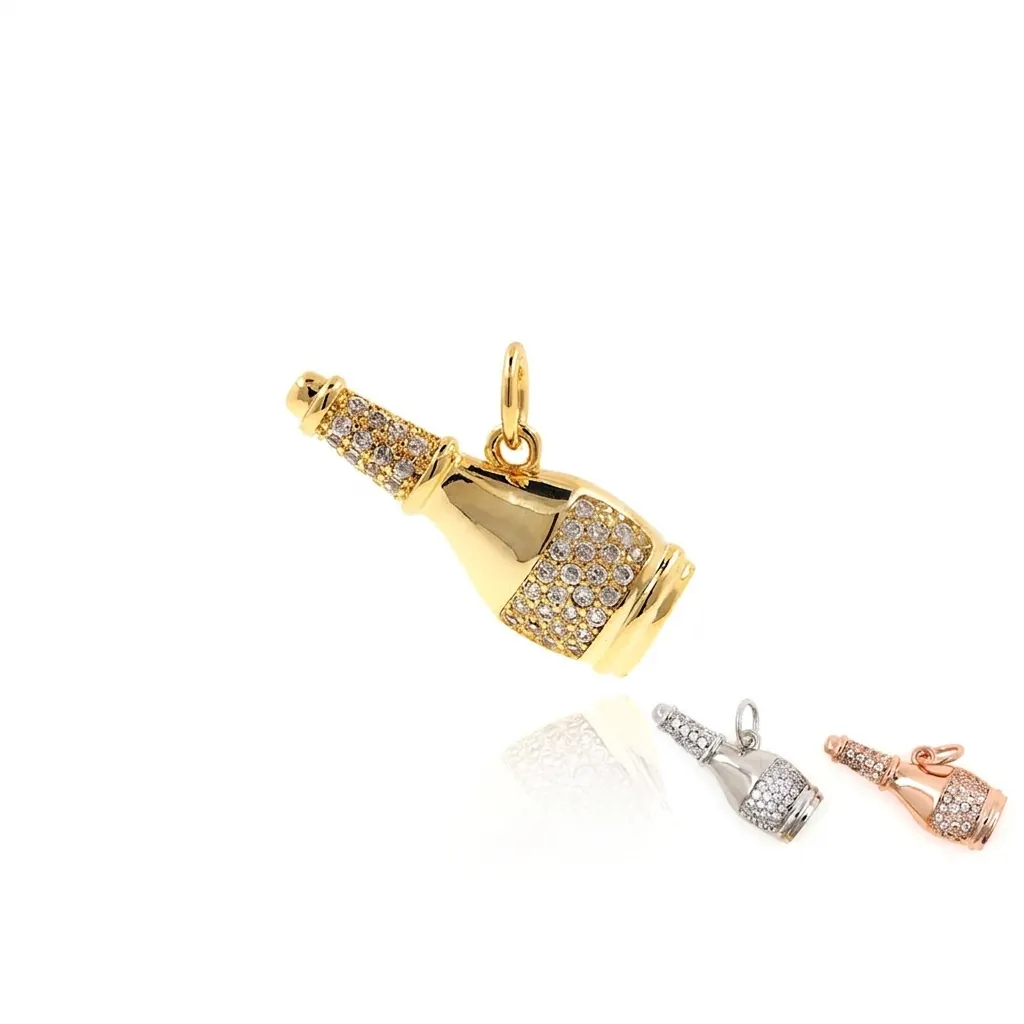 Champagne Wine Bottle Charm Pendant Copper 18K Gold Plated Micro Pave Zircon DIY Jewelry Making Accessories