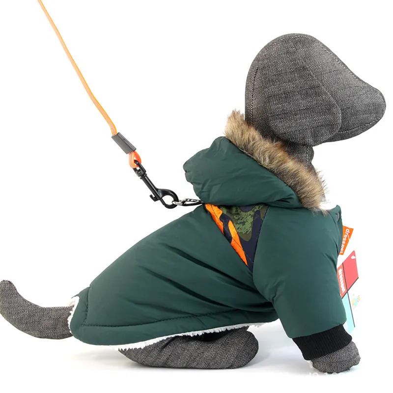 Veste D'Hiver Pour Chien Doublée En Polaire Manteau À Capuche Chaud Pour Animaux Imperméable Coupe-Vent Avec Col En Fausse Fourrure