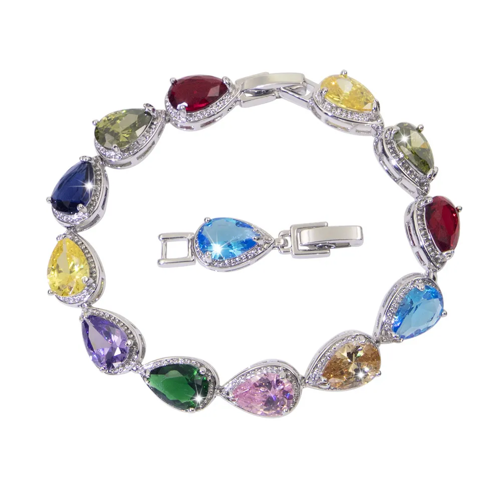 AAA Zirconia Water Drop Bracelet For Women Fashion Alloy Inlaid Pear Cut Sparkly Bridal Wedding Party Jewelry Accessory
