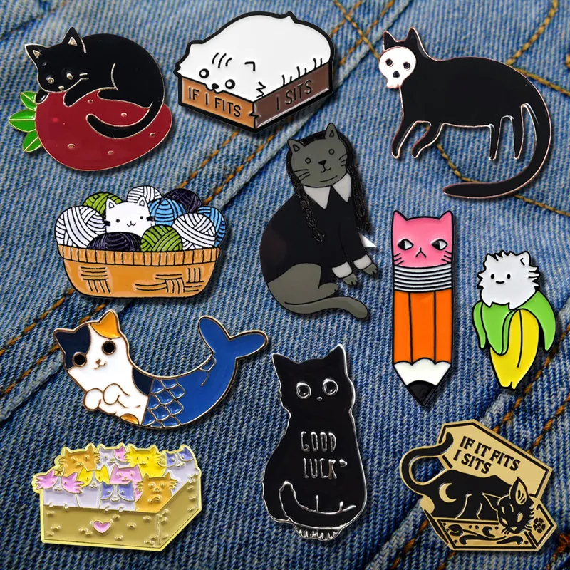 Cartoon Cat Enamel Brooches Alloy Drip Oil Cute Animal Badges For Denim Jacket Backpack Accessories For Women Kids