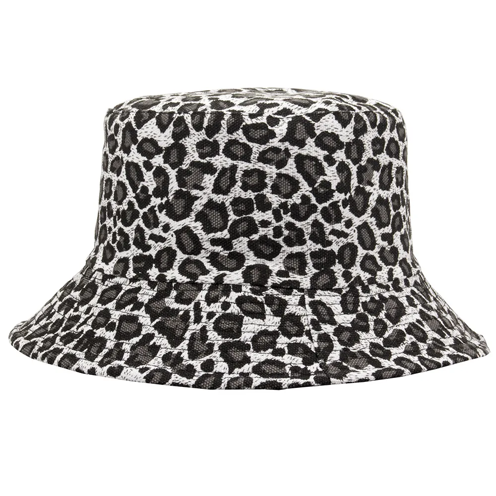 Fashion Women Leopard Print Bucket Hat Reversible Polyester Sun Hat Foldable Autumn Winter Basin Hat For Outdoor Travel