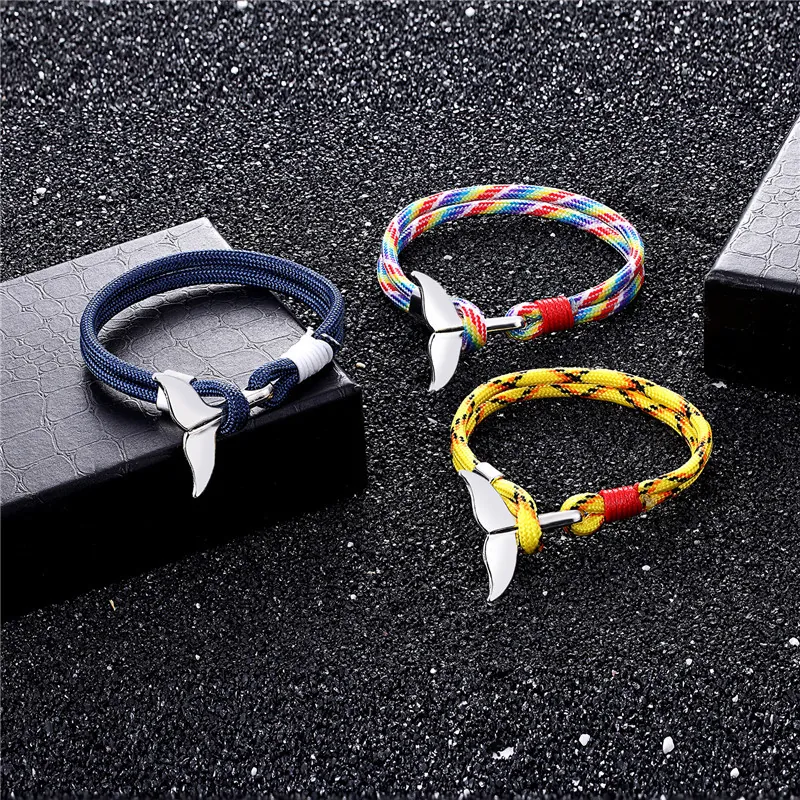 Alloy Whale Tail Nautical Paracord Bracelet Hand Woven Rope Jewelry For Men Women Couples Casual Ocean Style