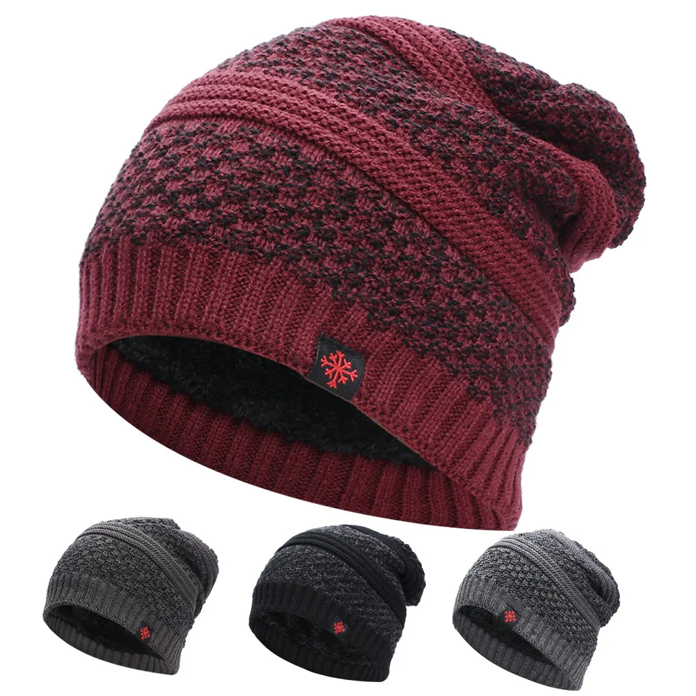 Winter Knit Beanie Hat Acrylic Warm Fleece Lined Outdoor Skiing Windproof Unisex Snowflake Patch Casual