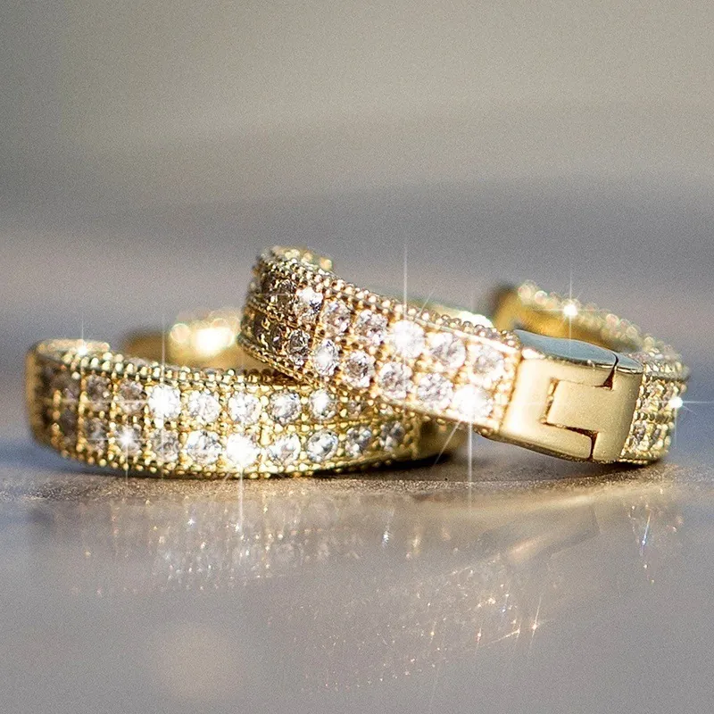 Hoop Earrings Copper Pave Zircon Minimalist Hip Hop Trendy Huggie Ear Piercing Jewelry For Men Women
