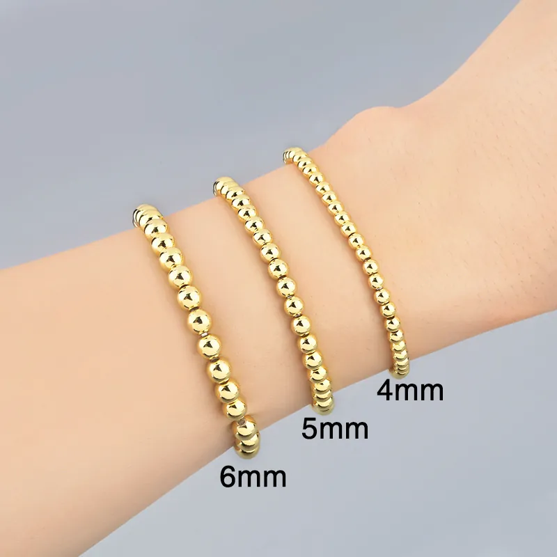 Pulsera De Cuentas De Bolas Redondas Pulidas Minimalistas Latón Chapado En Oro Platino Cordón Elástico Joyería Para Mujeres