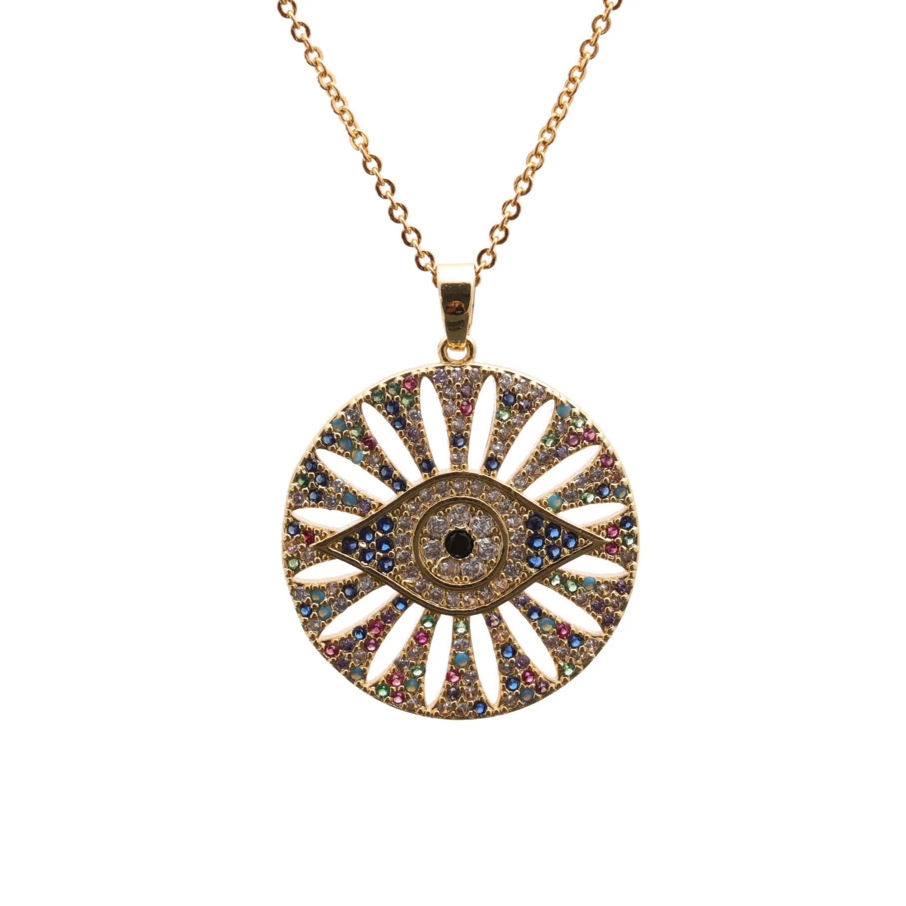Collana Con Pendente Malocchio Rame Zirconia Cubica Multicolore Mano Di Fatima Gioielli Boho Da Donna Regalo