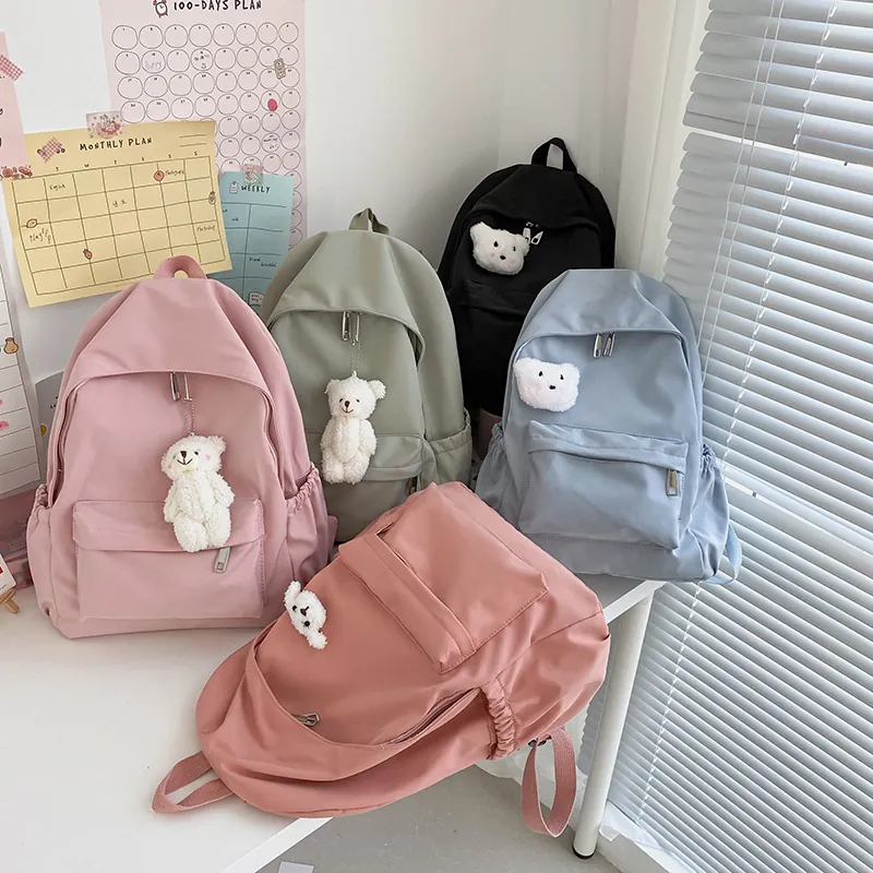 Zaino In Nylon Impermeabile Grande Capacità Stile Ins Giapponese Colore Solido Zaino Scuola Minimalista Per Ragazze Donne